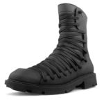 UNITYPUREMAX™ Gothic Punk Genuine Leather High-Top Motorcycle Boots – Men’s Square Toe Mid-Calf Zip Sneakers