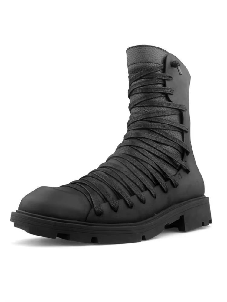 UNITYPUREMAX™ Gothic Punk Genuine Leather High-Top Motorcycle Boots – Men’s Square Toe Mid-Calf Zip Sneakers