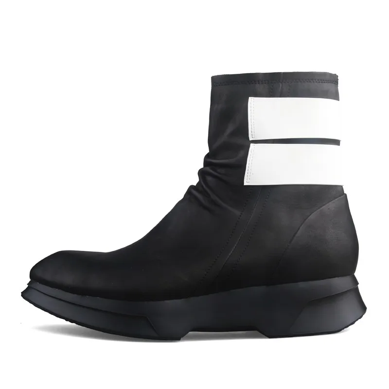 UNITYPUREMAX™ Korean Style Cowhide Height-Increase Platform Ankle Boots – Men’s Mixed-Color Leather Zip High-Top Boots 14