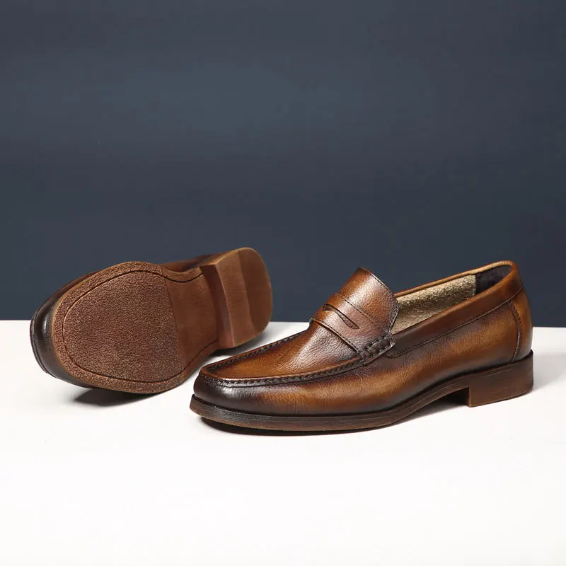 UNITYPUREMAX™ Men’s Genuine Leather British Loafers – Handmade Pointed-Toe Dress Shoes for Weddings & Summer Events 3