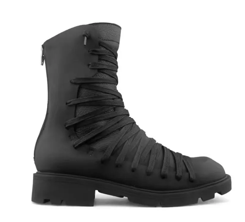 UNITYPUREMAX™ Gothic Punk Genuine Leather High-Top Motorcycle Boots – Men’s Square Toe Mid-Calf Zip Sneakers 3