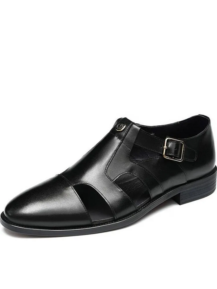 UNITYPUREMAX™ Men’s Handmade Cowhide Hollow-Out Sandals – Vintage Buckle-Strap Breathable Leather Summer Shoes 5