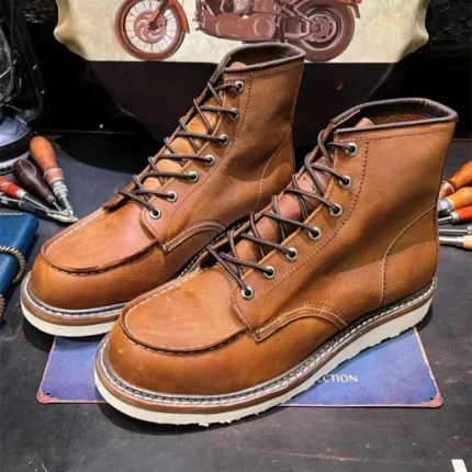 UNITYPUREMAX™ American Retro Genuine Leather Workwear Boots – High-Top Motorcycle Lace-Up Desert Ankle Shoes for Men 2