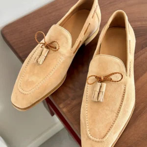 UNITYPUREMAX™ Handmade Sheepskin Square-Toe Tassel Yellow Loafers – Retro British Style Men’s Leather Dress Slip-Ons 2