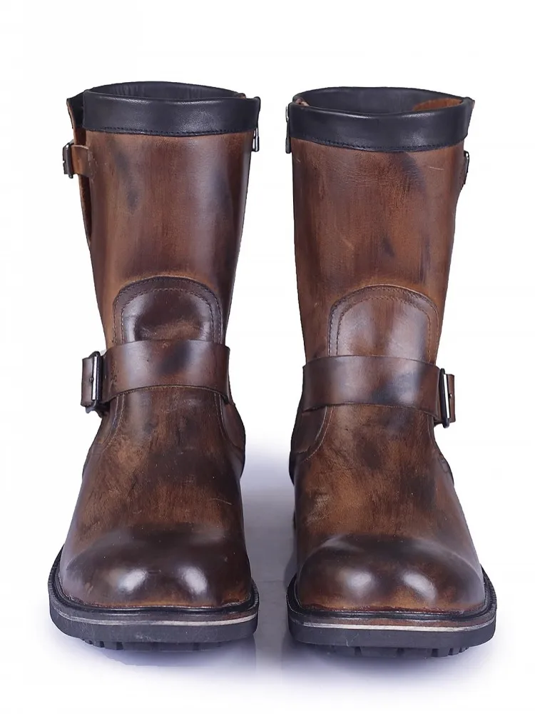 UNITYPUREMAX™ Vintage Cowhide Engineer Boots – Handmade Men’s Motorcycle Buckle Zip Work Boots 3