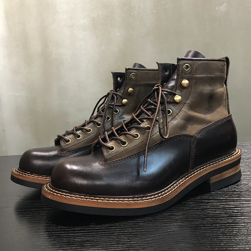 UNITYPUREMAX™ Handmade Winter Wool-Lined Leather Motorcycle Boots – Vintage Cowhide High-Top Warm Work Cargo Shoes for Men 11