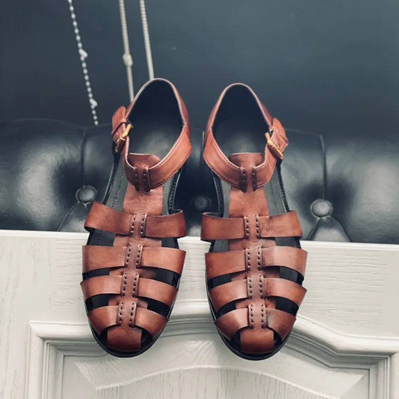 UNITYPUREMAX™ Men’s Handmade Cowhide Roman Sandals – Luxury Hollow-Out Flat Summer Shoes 7