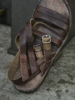 UNITYPUREMAX™ Handmade Vintage Woven Roman Sandals – Men’s Cowhide Leather Buckle-Strap Gladiator Flats 7