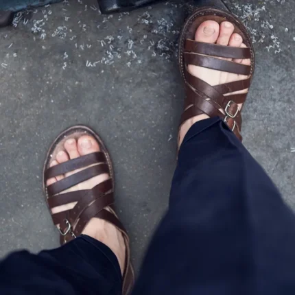 UNITYPUREMAX™ Handmade Vintage Woven Roman Sandals – Men’s Cowhide Leather Buckle-Strap Gladiator Flats 1