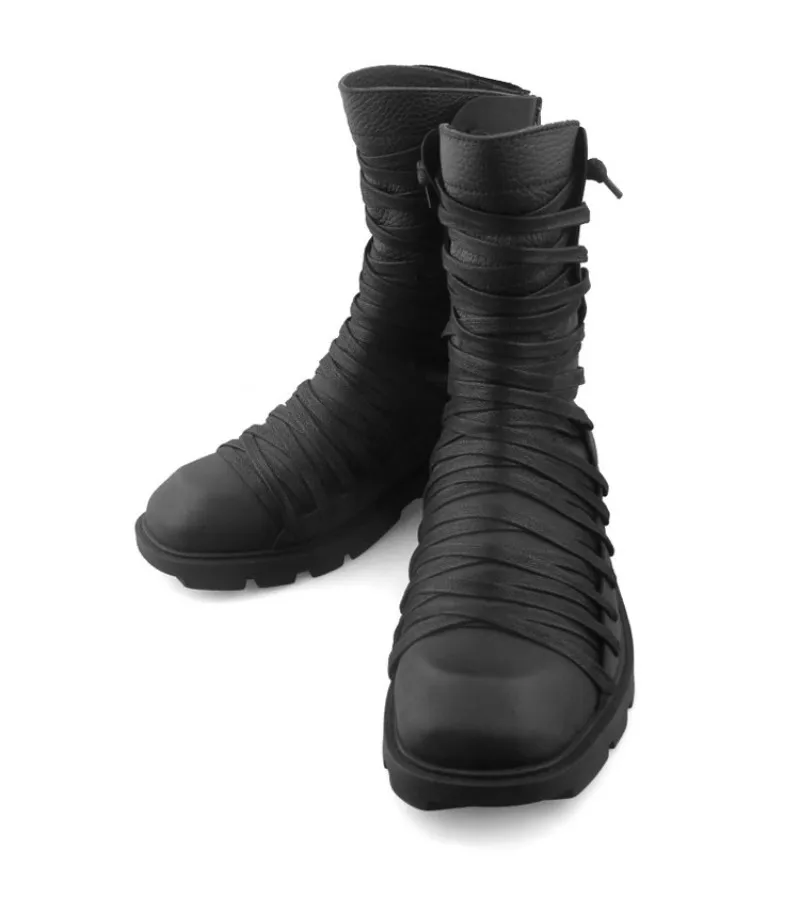 UNITYPUREMAX™ Gothic Punk Genuine Leather High-Top Motorcycle Boots – Men’s Square Toe Mid-Calf Zip Sneakers 7