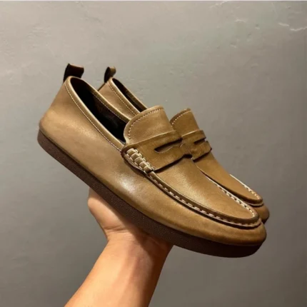 UNITYPUREMAX™ Handmade Horse Leather Loafers – Men’s Khaki Premium Slip-On Casual Shoes 1