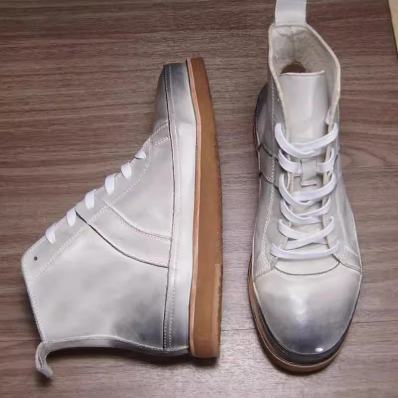 UNITYPUREMAX™ Men’s Handmade Washed Cowhide High-Top Boots – Genuine Leather Casual Derby-Style Ankle Shoes 4