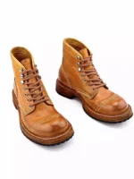 UNITYPUREMAX™ Handmade Vintage Horsehide Motorcycle Work Boots – High-Top Platform Lace-Up Leather Cargo Boots 5