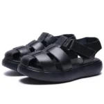 UNITYPUREMAX™ Men’s Cowhide Closed-Toe Gladiator Sandals – Breathable Platform Leather Hook & Loop Casual Shoes 15