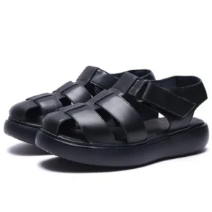 UNITYPUREMAX™ Men’s Cowhide Closed-Toe Gladiator Sandals – Breathable Platform Leather Hook & Loop Casual Shoes 15