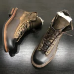 UNITYPUREMAX™ Handmade Winter Wool-Lined Leather Motorcycle Boots – Vintage Cowhide High-Top Warm Work Cargo Shoes for Men 14