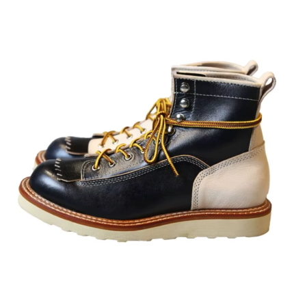 UNITYPUREMAX™ Men’s Japanese Retro Patchwork Leather Boots – Handmade Cowhide Lace-Up Motorcycle Ankle Boots