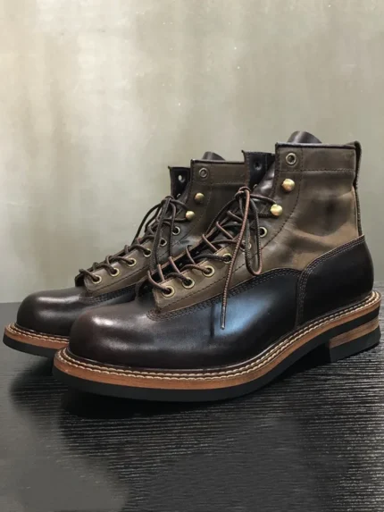 UNITYPUREMAX™ Handmade Winter Wool-Lined Leather Motorcycle Boots – Vintage Cowhide High-Top Warm Work Cargo Shoes for Men 2
