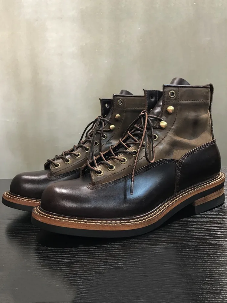 UNITYPUREMAX™ Handmade Winter Wool-Lined Leather Motorcycle Boots – Vintage Cowhide High-Top Warm Work Cargo Shoes for Men 2
