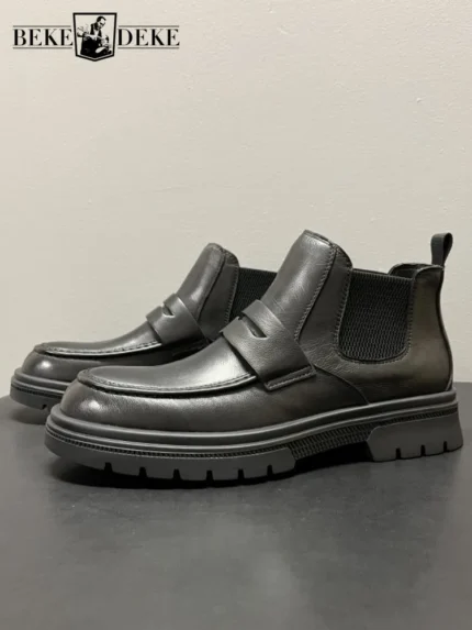 UNITYPUREMAX™ Handmade Cowhide Leather Chelsea Boots – Men’s British Business-Casual Platform Slip-On Boots 1