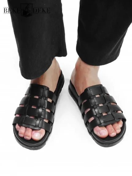 UNITYPUREMAX™ Men’s Vintage Woven Leather Sandals – Open-Toe Breathable Gladiator Beach Flats 1