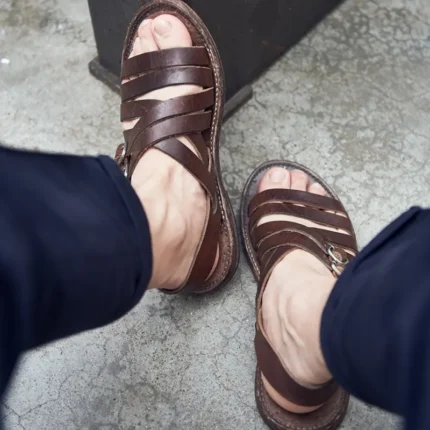UNITYPUREMAX™ Handmade Vintage Woven Roman Sandals – Men’s Cowhide Leather Buckle-Strap Gladiator Flats 3