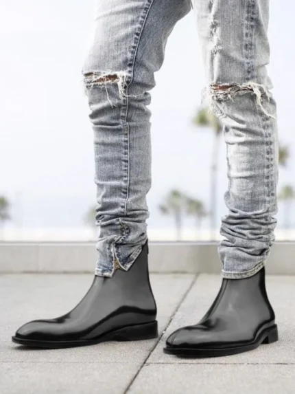 UNITYPUREMAX™ Handmade British Style Patent Leather Chelsea Boots – Men’s Round-Toe Ankle Zip Boots 1