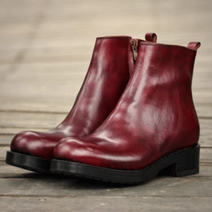UNITYPUREMAX™ Handmade Men’s Genuine Leather Chelsea Boots — Italian Round-Toe Zip Platform Ankle Work Boots