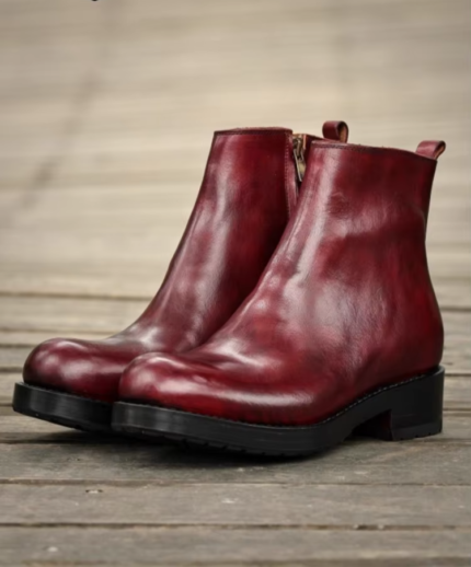 UNITYPUREMAX™ Handmade Men’s Genuine Leather Chelsea Boots — Italian Round-Toe Zip Platform Ankle Work Boots