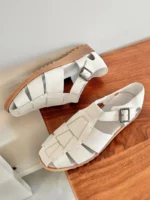 UNITYPUREMAX™ Men’s Handmade Close-Toe Leather Weave Gladiator Sandals – Woven Vintage Buckle Flats for Summer 5