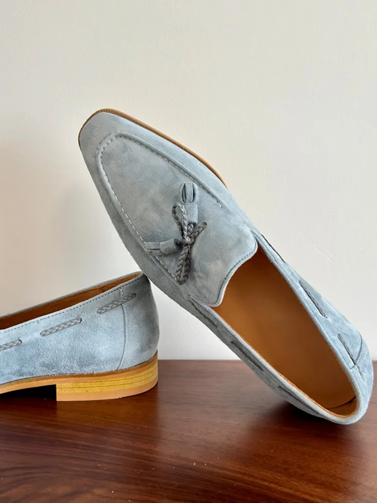 UNITYPUREMAX™ Handmade Sheepskin Square-Toe Tassel Yellow Loafers – Retro British Style Men’s Leather Dress Slip-Ons 5