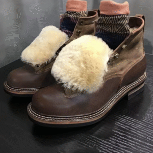 UNITYPUREMAX™ Handmade Winter Wool-Lined Leather Motorcycle Boots – Vintage Cowhide High-Top Warm Work Cargo Shoes for Men