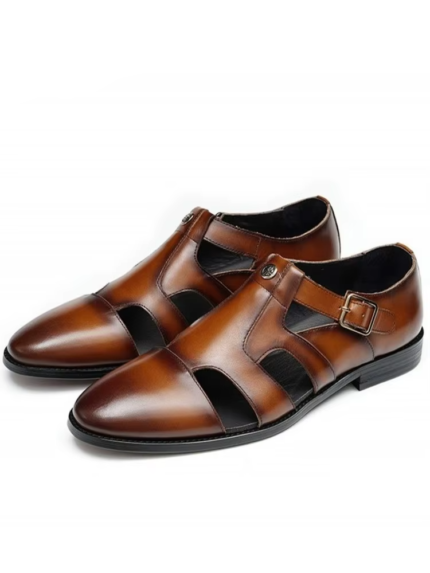 UNITYPUREMAX™ Men’s Handmade Cowhide Hollow-Out Sandals – Vintage Buckle-Strap Breathable Leather Summer Shoes