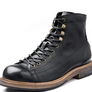 UNITYPUREMAX™ British Leather Ankle Retro Rivet Riding Boots – Handmade Winter Plush Motorcycle Boots for Men 8