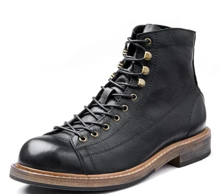UNITYPUREMAX™ British Leather Ankle Retro Rivet Riding Boots – Handmade Winter Plush Motorcycle Boots for Men 8