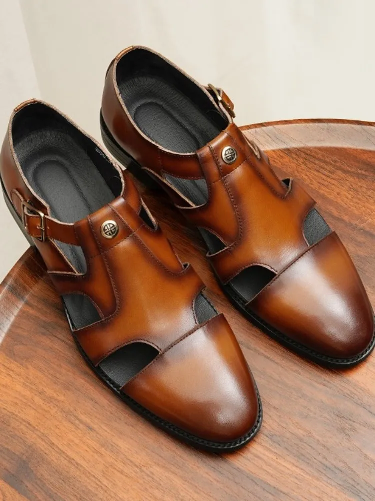UNITYPUREMAX™ Men’s Handmade Cowhide Hollow-Out Sandals – Vintage Buckle-Strap Breathable Leather Summer Shoes 2