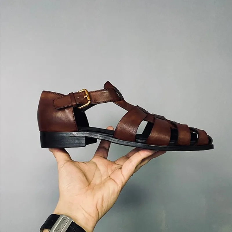 UNITYPUREMAX™ Men’s Handmade Cowhide Roman Sandals – Luxury Hollow-Out Flat Summer Shoes 2