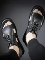 UNITYPUREMAX™ Men’s Genuine Leather Roman Sandals – Breathable Hollow-Out Outdoor Flat Summer Shoes 5