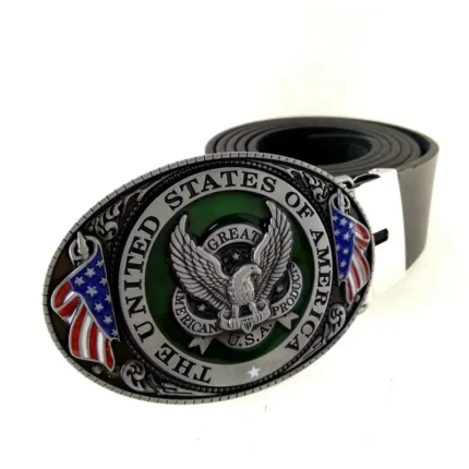 UNITYPUREMAX™ Men’s Western USA Flag Eagle Belt – PU Leather Cowboy Belt with Large Zinc-Alloy Buckle 1