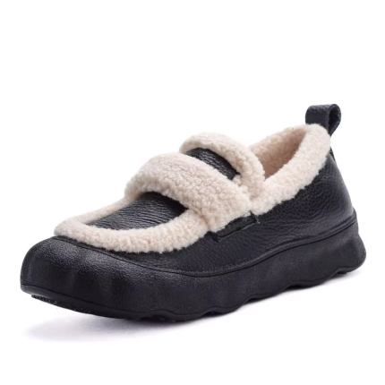 UNITYPUREMAX™ Women’s Handmade Winter Leather Fur Loafers – Warm Slip-On Shoes