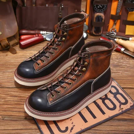 UNITYPUREMAX™ Men’s Retro Goodyear-Welted Monkey Boots | Canvas & Leather Moc-Toe Heritage Boots 1
