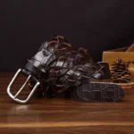 UNITYPUREMAX™ Men’s Hand-Woven Leather Belt 3.3CM – Crocodile Embossed Cowhide 5