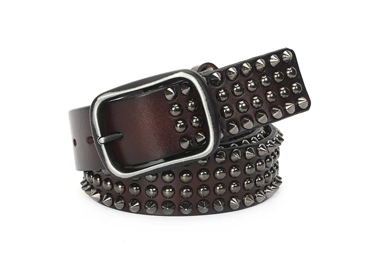 UNITYPUREMAX “Rocksteel Rivet” Genuine Cowhide Punk Belt – Metal Stud Designer Jeans Belt 39