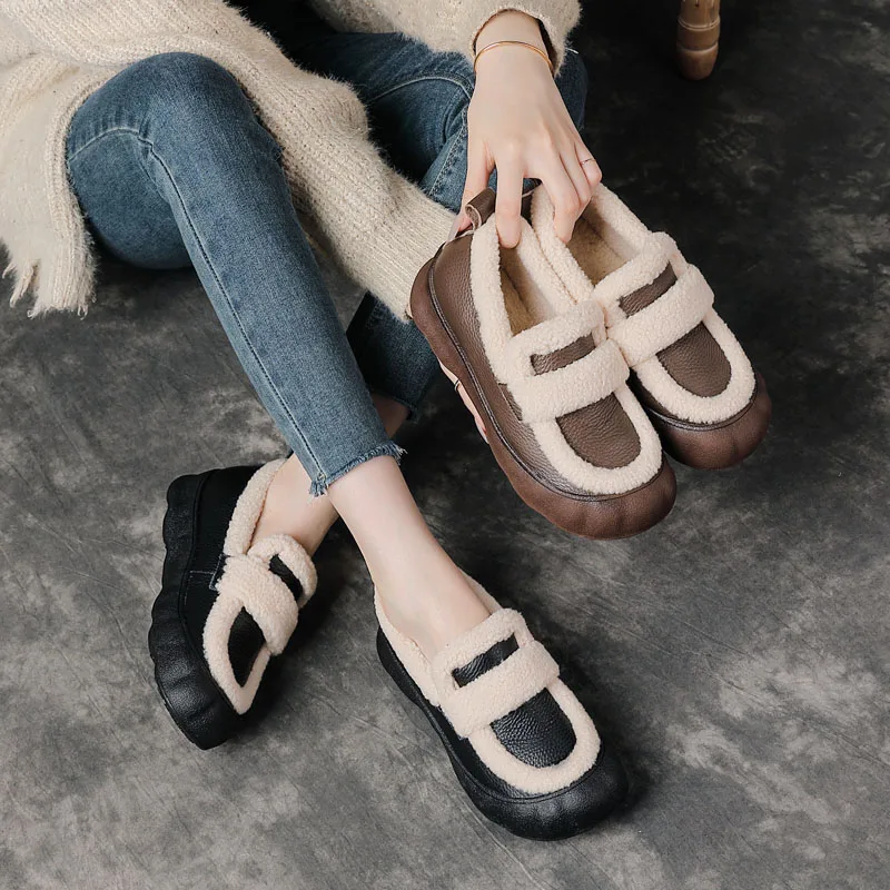 UNITYPUREMAX™ Women’s Handmade Winter Leather Fur Loafers – Warm Slip-On Shoes 6