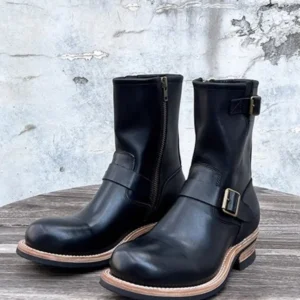 UNITYPURMAX Men’s Genuine Cowhide Motorcycle Boots – Vintage Zipper Mid-Calf Leather Boots 1