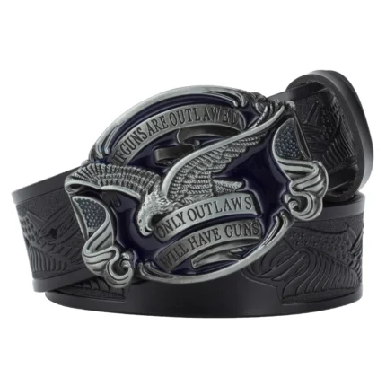 UNITYPUREMAX Eagle & Guns Embossed Western Leather Belt – Split Leather with American Eagle Alloy Buckle 1