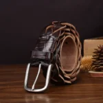 UNITYPUREMAX™ Men’s Hand-Woven Leather Belt 3.3CM – Crocodile Embossed Cowhide 1