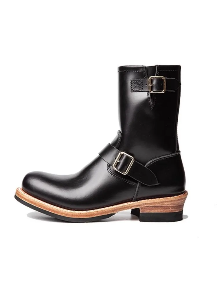 UNITYPURMAX Men’s Genuine Cowhide Motorcycle Boots – Vintage Zipper Mid-Calf Leather Boots 4