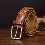 UNITYPUREMAX™ Men’s Hand-Woven Leather Belt 3.3CM – Crocodile Embossed Cowhide 2