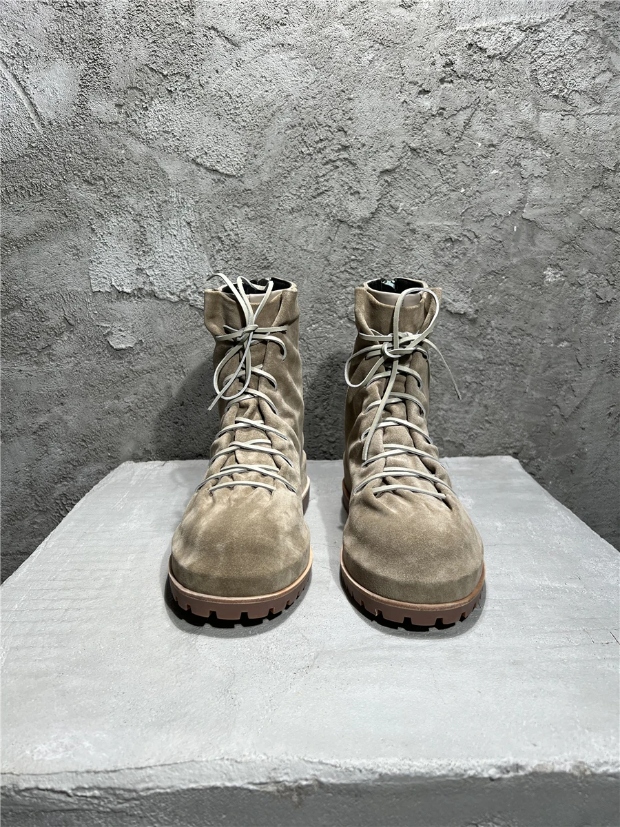 UNITYPUREMAX Handmade Suede Trainer Boots | Custom Beige Walking Boots for Men 4